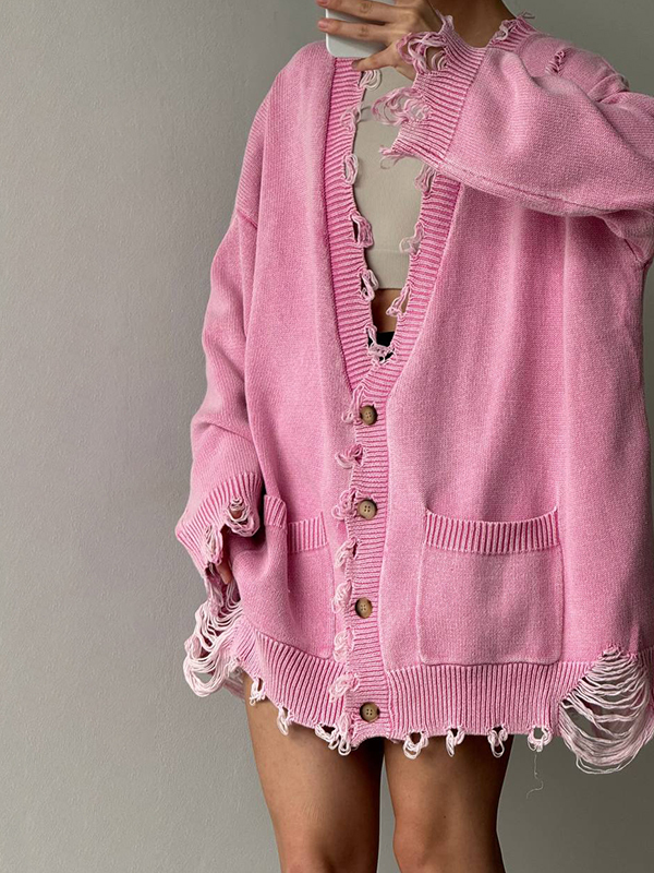 EMMIOL Dopamine-Damaged Knitwear Cardigan