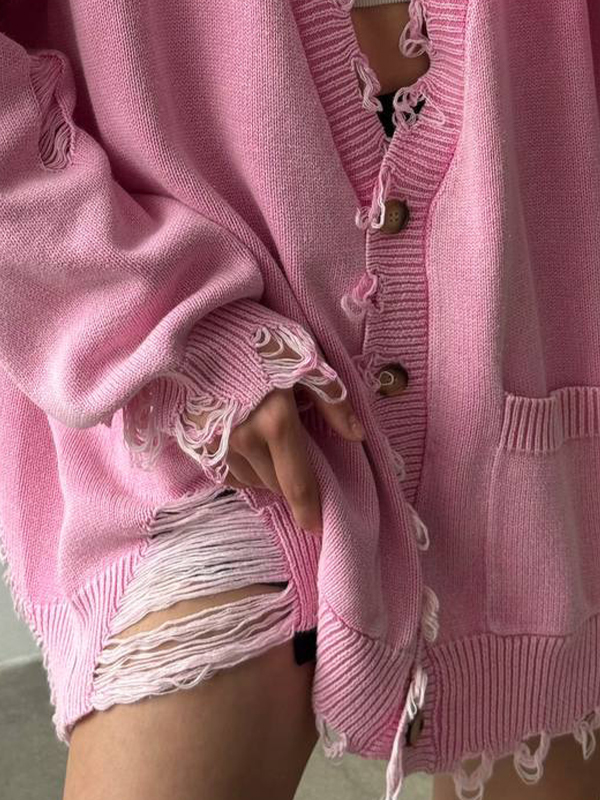 EMMIOL Dopamine-Damaged Knitwear Cardigan