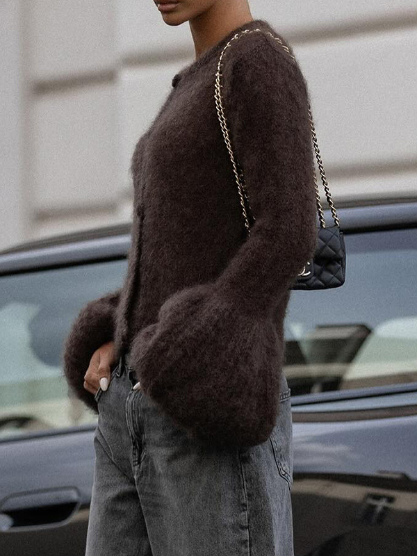 EMMIOL Fur-Lined Bell Sleeves Cardigan