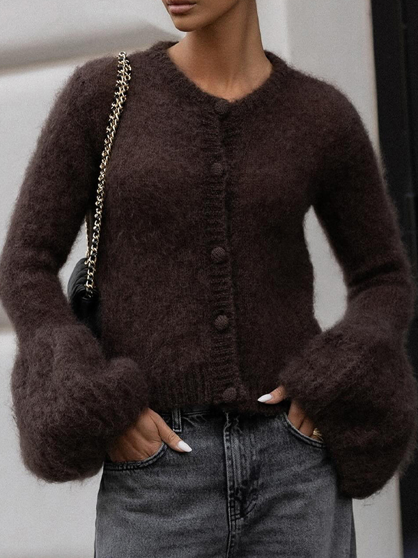 EMMIOL Fur-Lined Bell Sleeves Cardigan