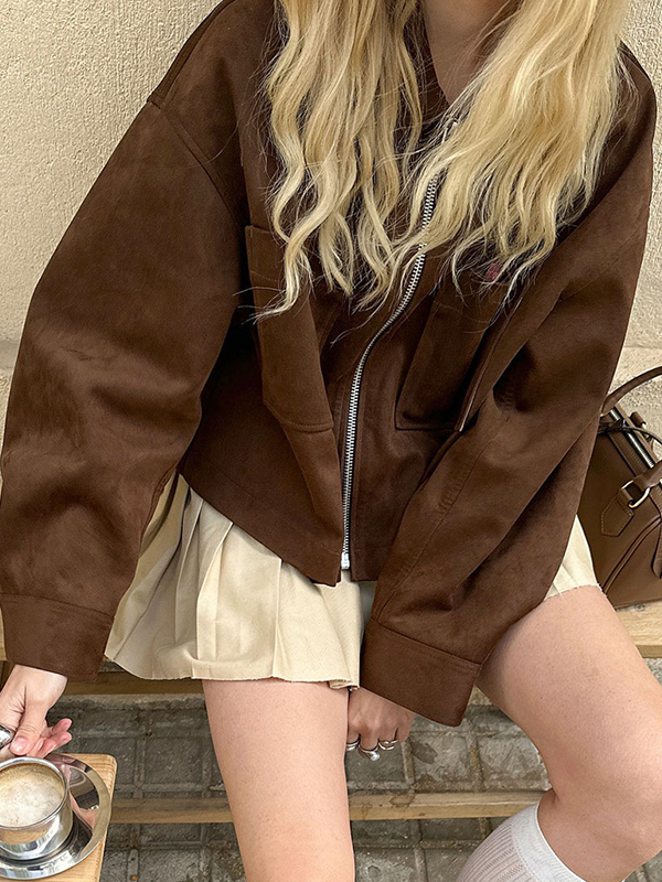 EMMIOL Wildlederjacke mit Revers und Reißverschluss