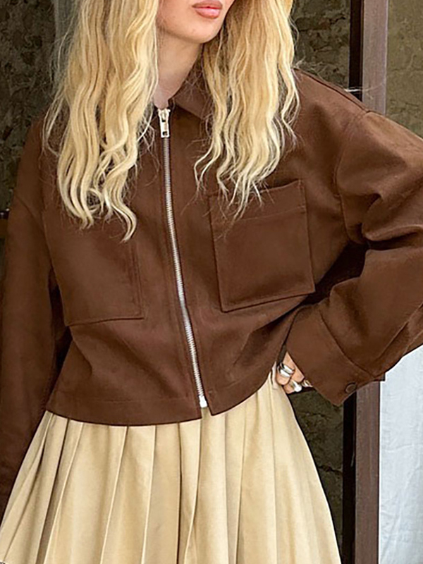 EMMIOL Wildlederjacke mit Revers und Reißverschluss