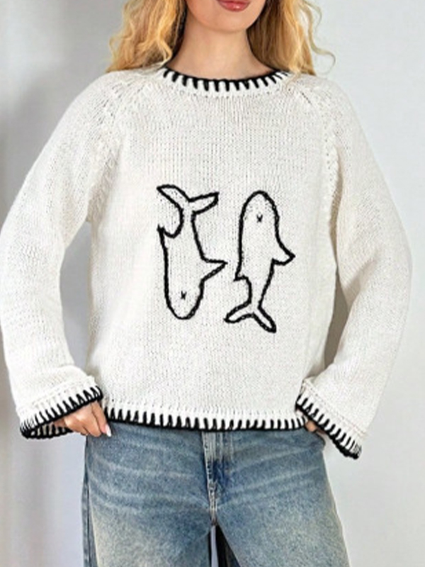 EMMIOL Round-Neck Vintage Embroidery Long Sleeve
