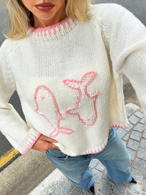 EMMIOL Round-Neck Vintage Embroidery Long Sleeve