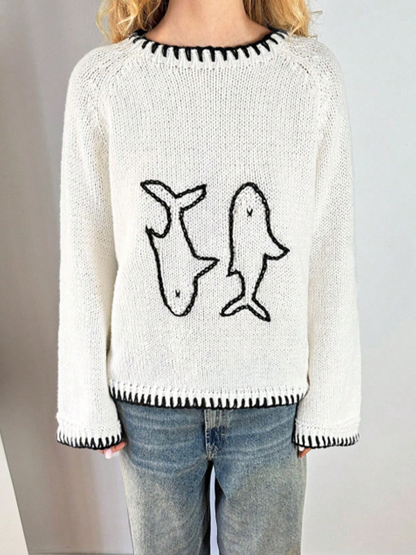 EMMIOL Round-Neck Vintage Embroidery Long Sleeve