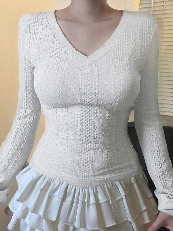 EMMIOL Strukturiertes, einfarbiges Langarmshirt