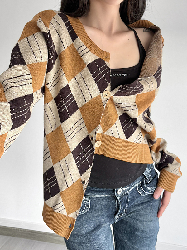 EMMIOL Cardigan in tessuto intrecciato con motivo a rombi
