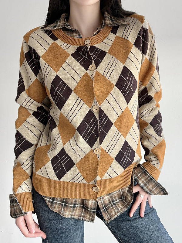 EMMIOL Cardigan in tessuto intrecciato con motivo a rombi