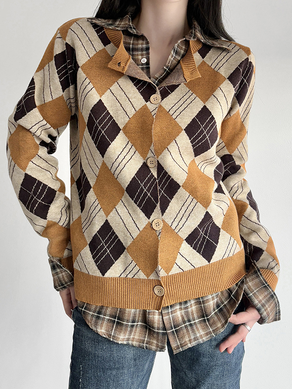 EMMIOL Cardigan in tessuto intrecciato con motivo a rombi