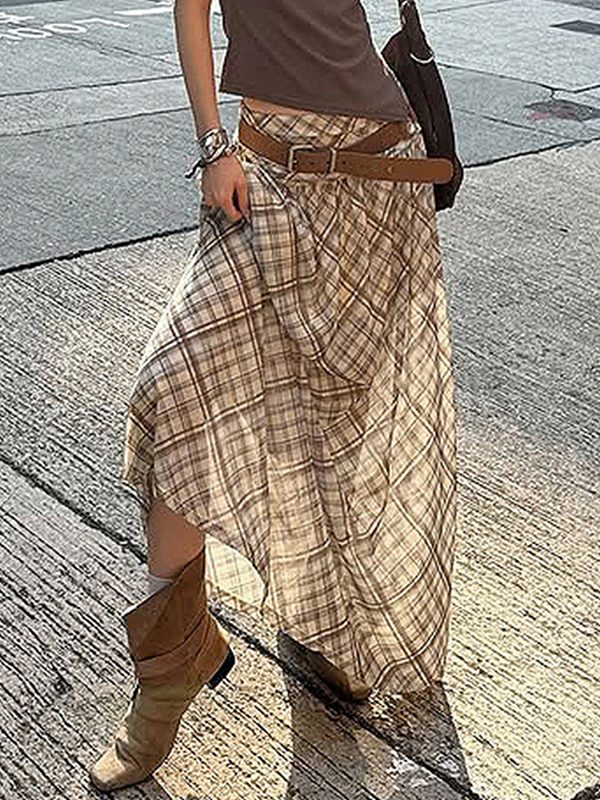EMMIOL Gonna lunga in tulle tartan retrò