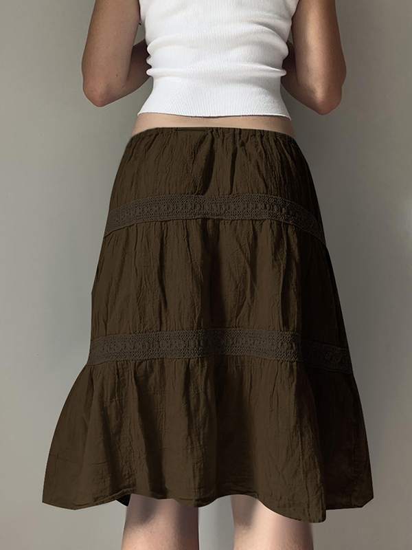 EMMIOL Vintage Brown Pleats Maxi Skirt
