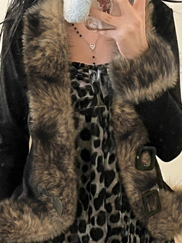 EMMIOL Retro Fur-Trimmed Patchwork Jacket