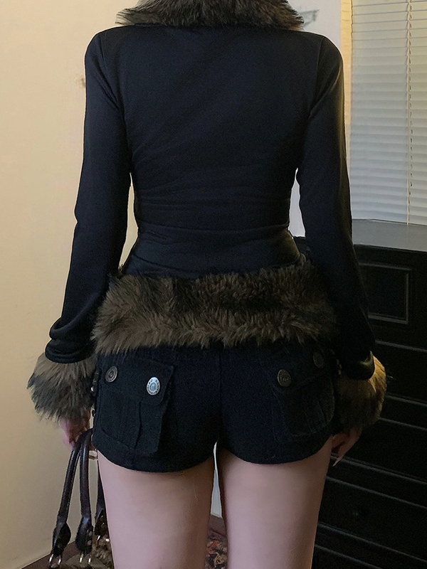 EMMIOL Retro Fur-Trimmed Patchwork Jacket