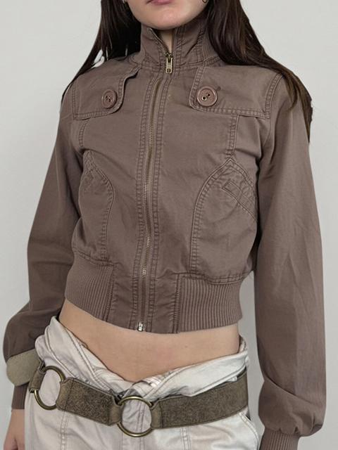 Industrial-Style Vintage Stand-Up Collar Jacket