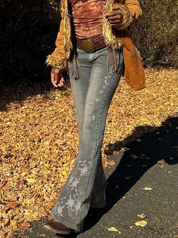 EMMIOL Jeans a zampa con ricamo in stile retrò