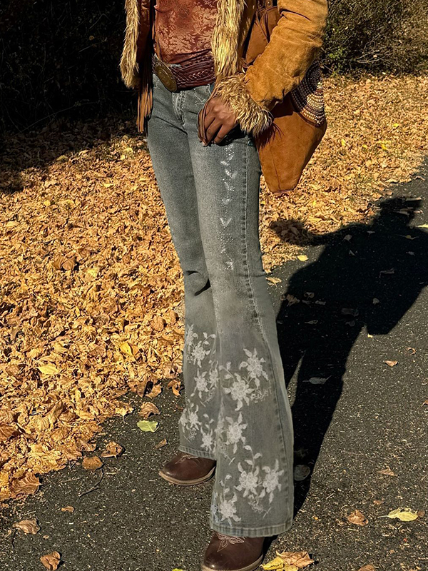 EMMIOL Jeans a zampa con ricamo in stile retrò