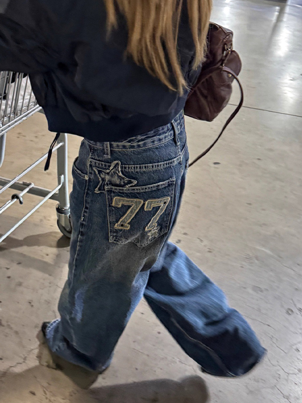 EMMIOL Jeans boyfriend con toppe dell'alfabeto a forma di stella