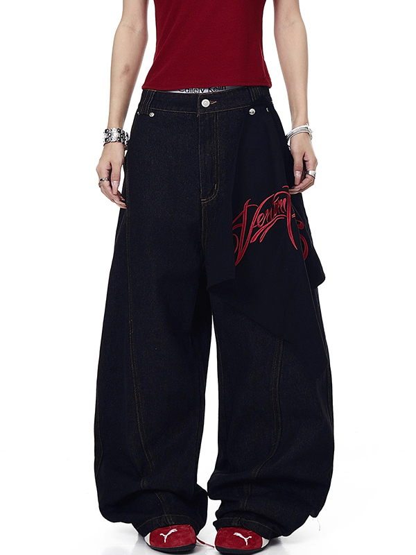 EMMIOL Jeans boyfriend con ricami vintage