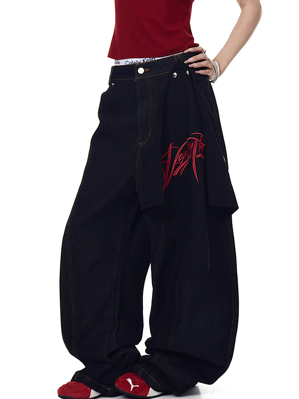 EMMIOL Jeans boyfriend con ricami vintage