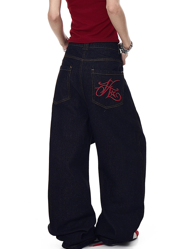 EMMIOL Jeans boyfriend con ricami vintage