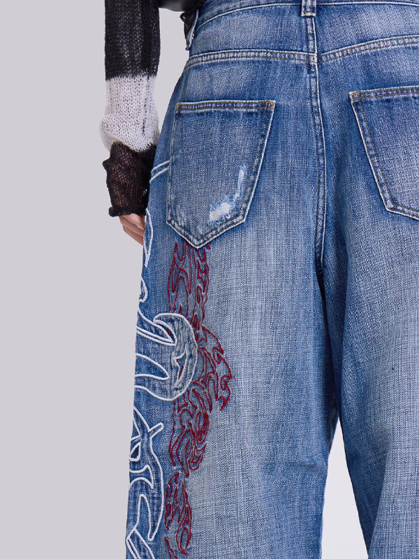 EMMIOL Jeans boyfriend estetici con ricamo