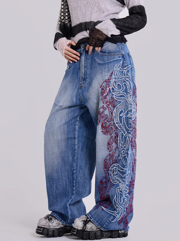 EMMIOL Jeans boyfriend estetici con ricamo