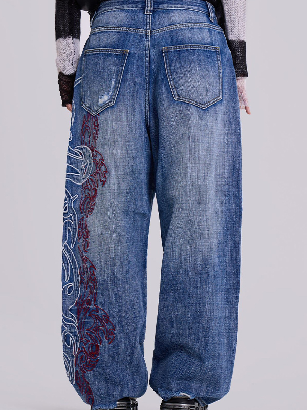 EMMIOL Jeans boyfriend estetici con ricamo