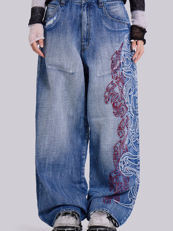 EMMIOL Jeans boyfriend estetici con ricamo