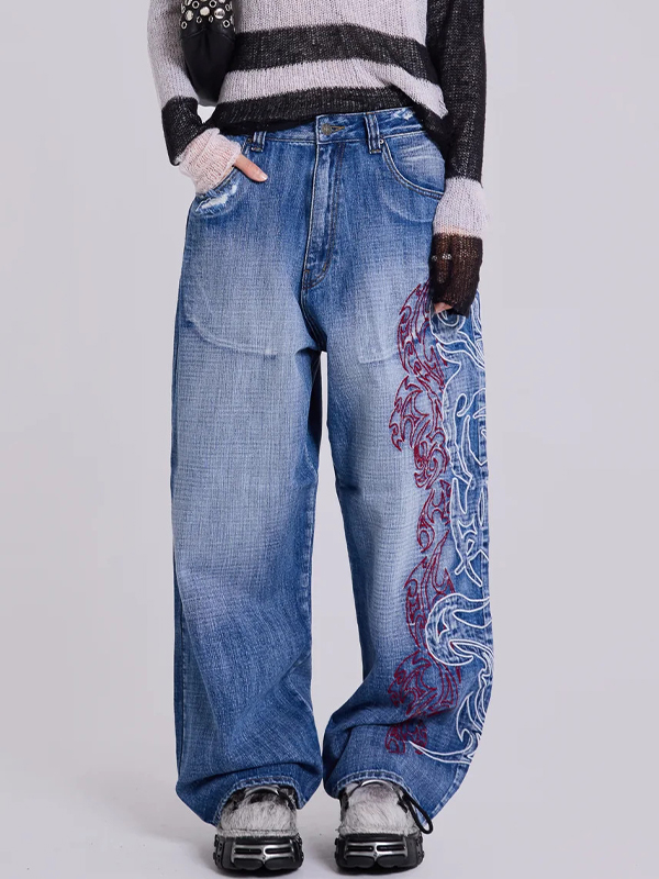 EMMIOL Jeans boyfriend estetici con ricamo