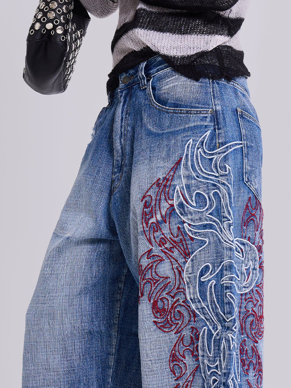 EMMIOL Jeans boyfriend estetici con ricamo