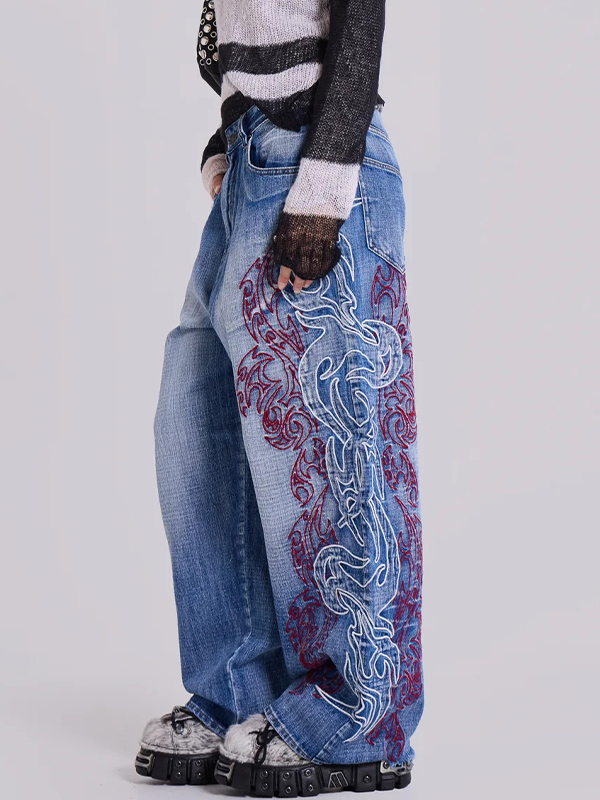EMMIOL Jeans boyfriend estetici con ricamo