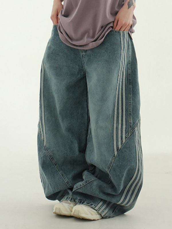 EMMIOL Jeans boyfriend larghi con strisce patchwork