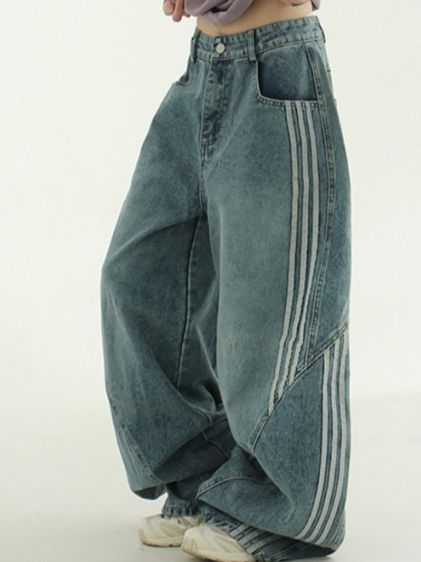 EMMIOL Jeans boyfriend larghi con strisce patchwork