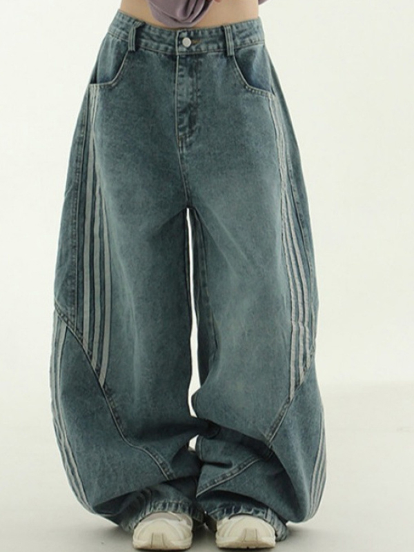 EMMIOL Jeans boyfriend larghi con strisce patchwork