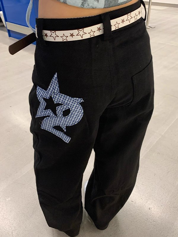 EMMIOL Jeans boyfriend patchwork a quadri in stile americano