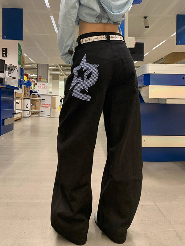 EMMIOL Jeans boyfriend patchwork a quadri in stile americano