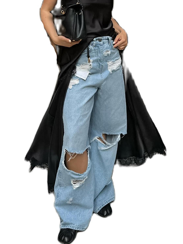 EMMIOL Jeans strappati larghi che arrivano fino a terra