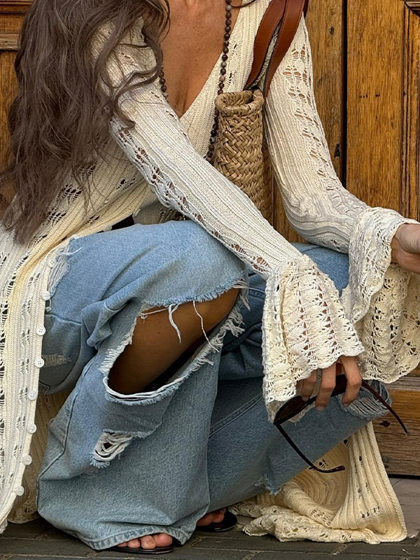 EMMIOL Jeans strappati larghi che arrivano fino a terra