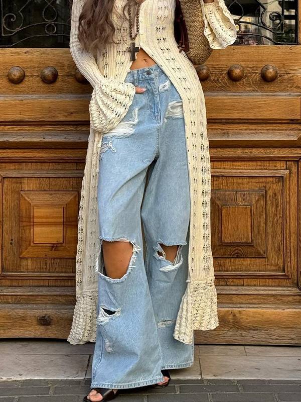 EMMIOL Jeans strappati larghi che arrivano fino a terra