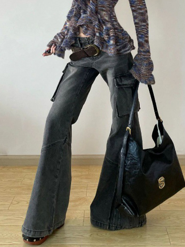 EMMIOL Jeans acampanados de diseño tridimensional de alta resistencia