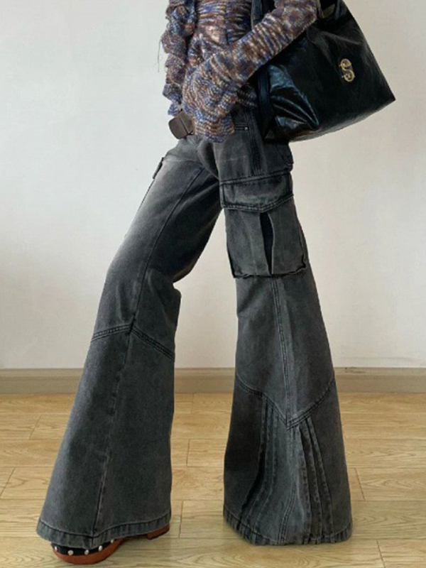 EMMIOL Jeans acampanados de diseño tridimensional de alta resistencia
