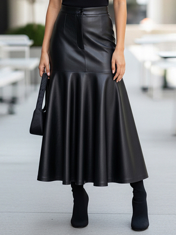 EMMIOL Falda larga de patchwork de cuero de moda