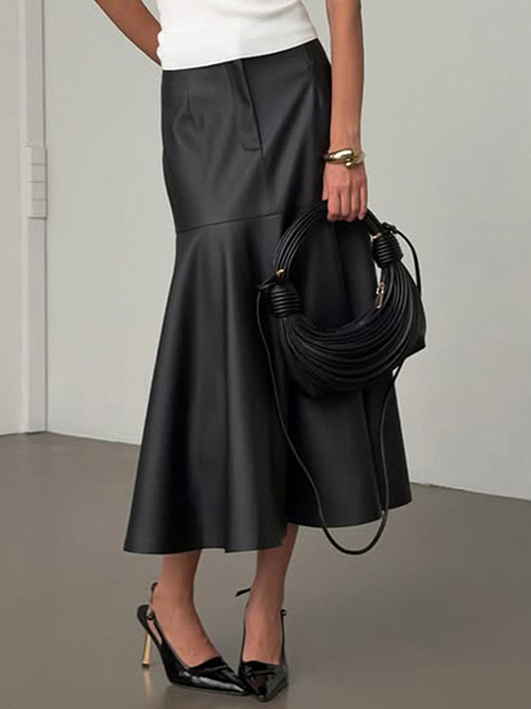 EMMIOL Falda larga de patchwork de cuero de moda