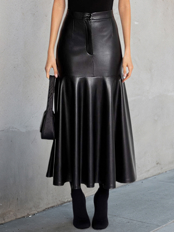 EMMIOL Falda larga de patchwork de cuero de moda