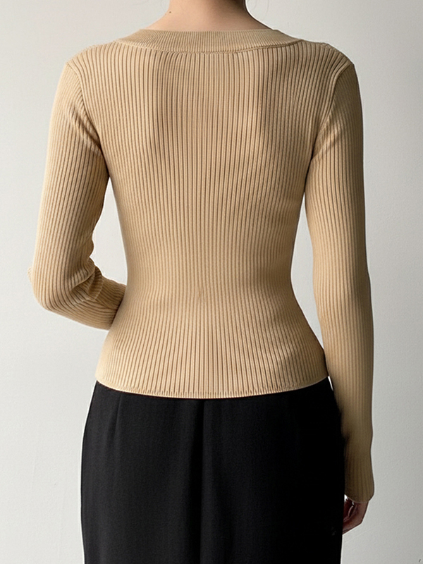EMMIOL Simple U-Neck Low-Cut Long Sleeve