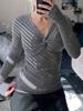 EMMIOL V-Neck Solid Color Fitted Waist Long Sleeve