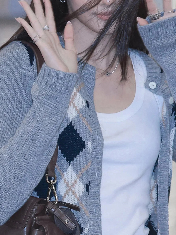 EMMIOL Cárdigan con tapeta de botones a cuadros