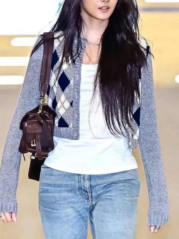 EMMIOL Cárdigan con tapeta de botones a cuadros