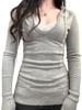 EMMIOL V-Neck Color-Blocked Tie-Front Long Sleeve