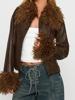 EMMIOL Retro Braune Pelzjacke
